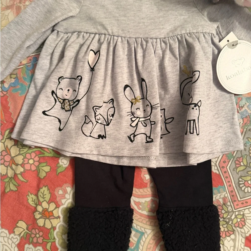 Gray top with bunnies and black bottom Set and Stuffed Bunny  0-3mo NWT